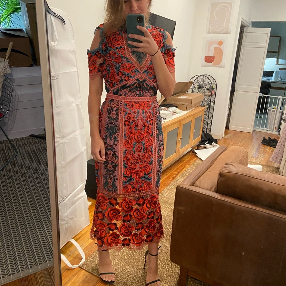 Marchesa Notte Lace Midi dress 8